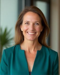 Portrait photograph of CEO Jane Whitmore smiling confidently