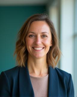Portrait photograph of COO Sarah Davies smiling professionally